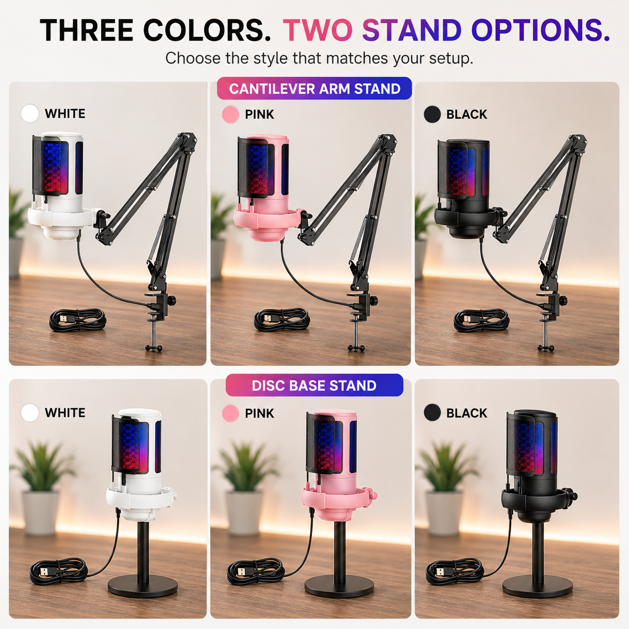 GimbalEra RGBWave Streaming Microphone Color & Stand Options