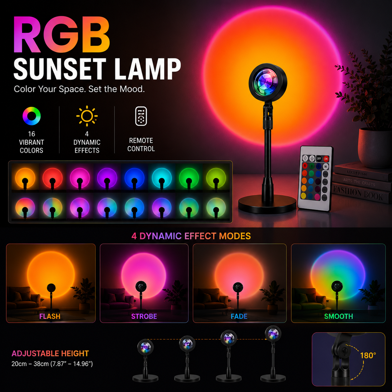 GimbalEra RGB Sunset Lamp ambient projection light colorful lighting modes and dynamic effects showcase