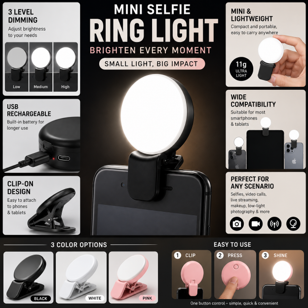 GimbalEra GlowClip Mini Selfie Light compact clip-on lighting features overview