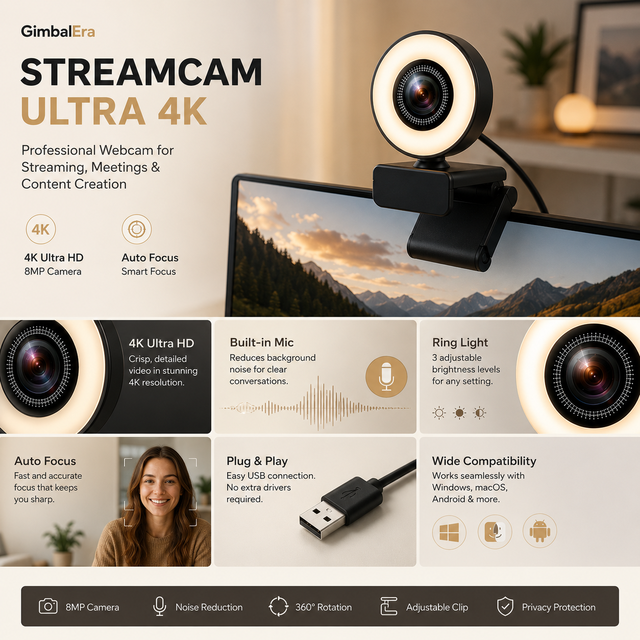 GimbalEra StreamCam Ultra 4K Webcam features and accessories overview