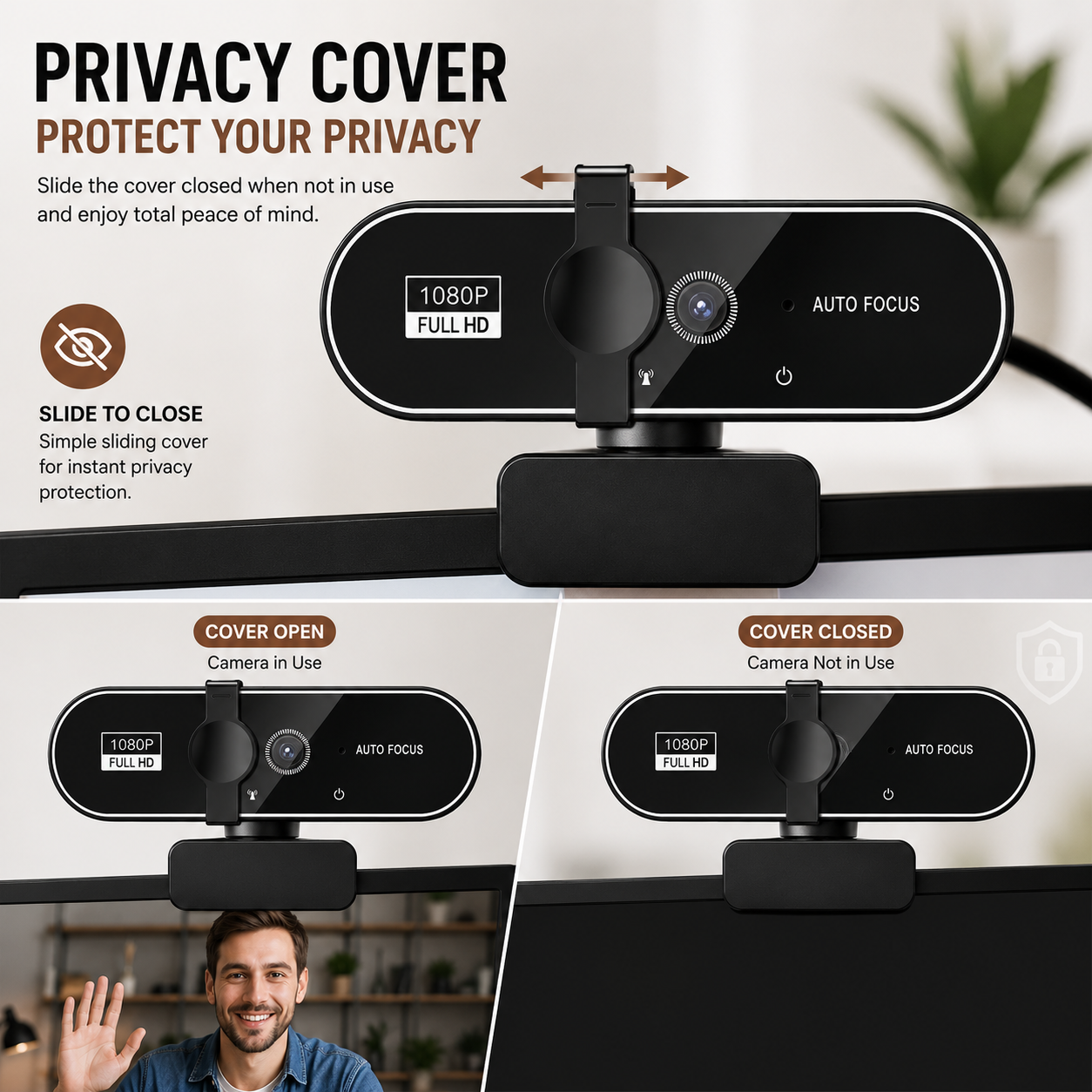 GimbalEra StreamCam Focus 1080P Webcam privacy cover and adjustable angle overview