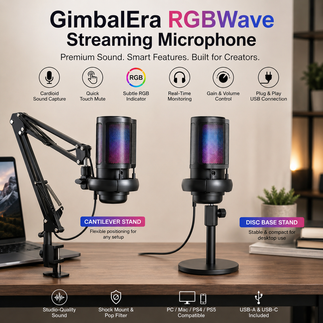 GimbalEra RGBWave Streaming Microphone Stand Variations
