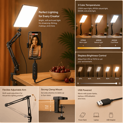 GimbalEra LumiPanel Clamp Mount Light adjustable brightness and mounting features