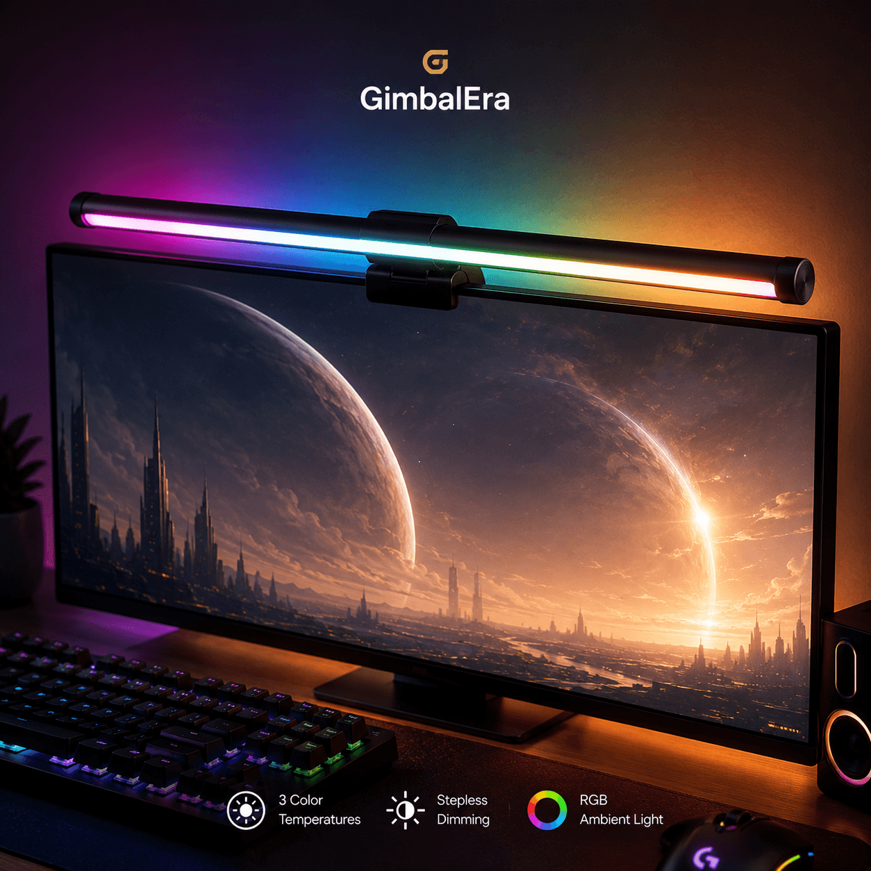 GimbalEra GlowBar Monitor Light immersive RGB monitor lighting showcase
