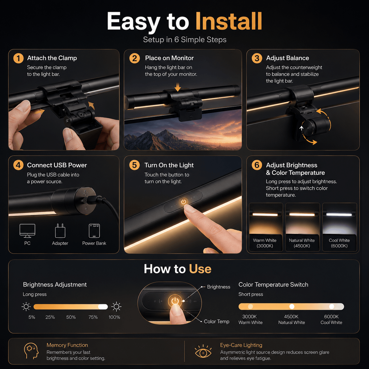 GimbalEra GlowBar Monitor Light easy installation and monitor compatibility guide