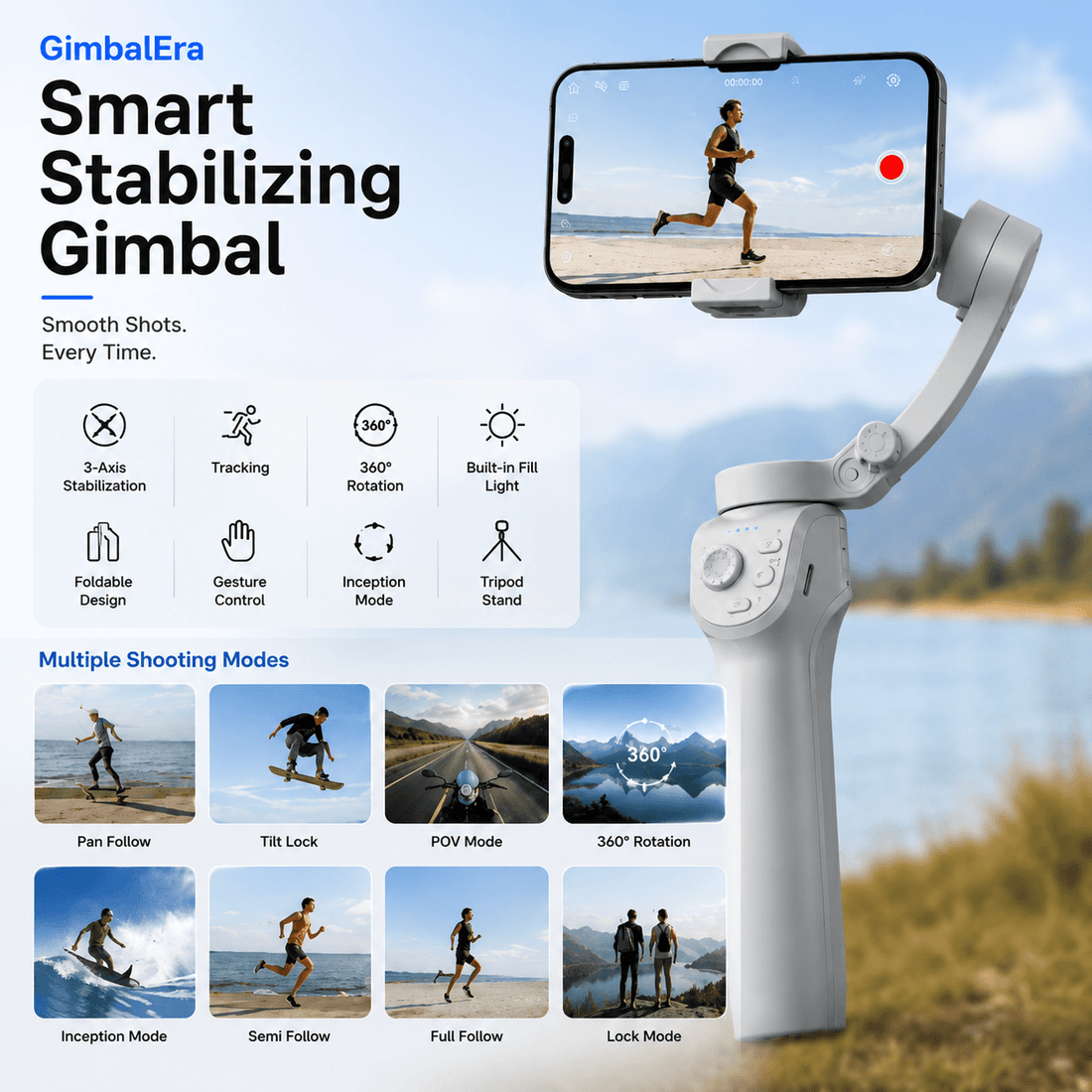 GimbalEra Smart Stabilizing Gimbal tripod and tracking features overview