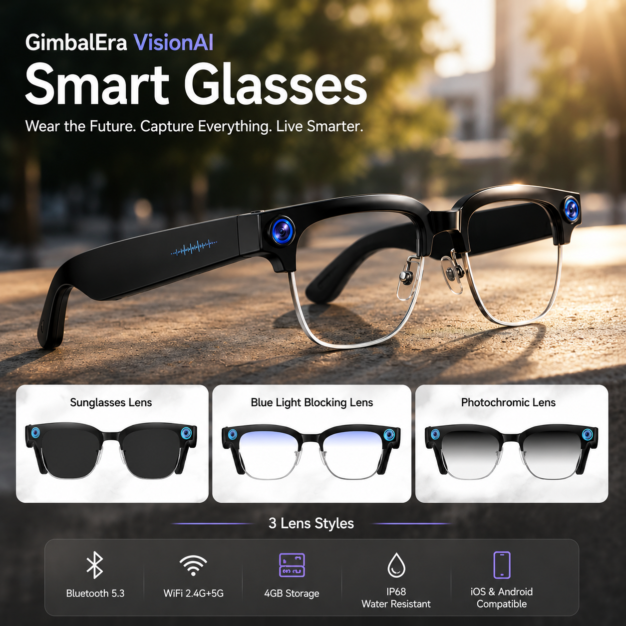 GimbalEra VisionAI Smart Glasses lifestyle product showcase
