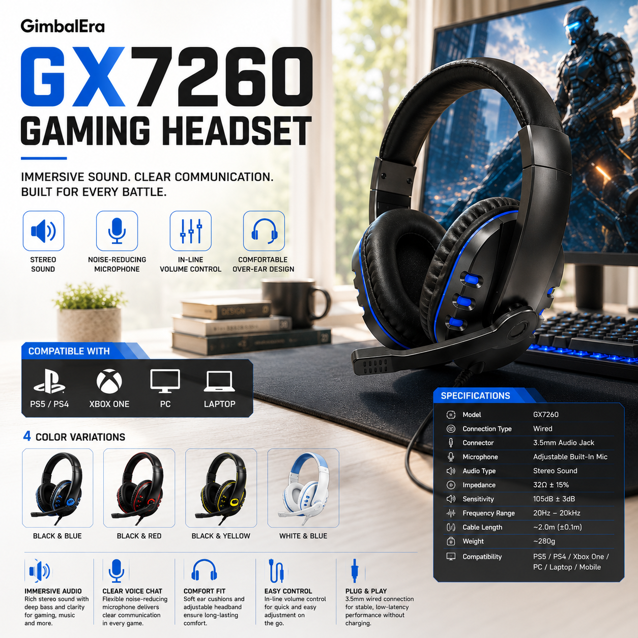 GimbalEra GX7260 Gaming Headset Specifications &amp; Features