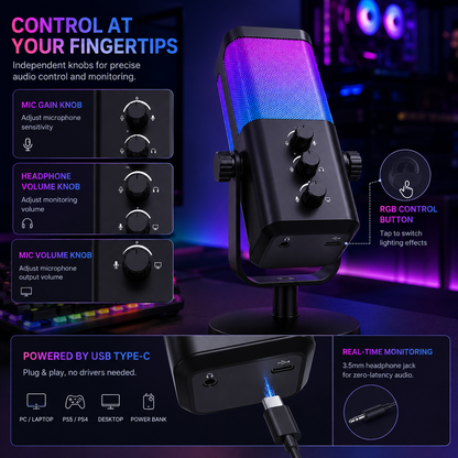 GimbalEra RGBCast Pro Microphone RGB Features &amp; Volume Controls