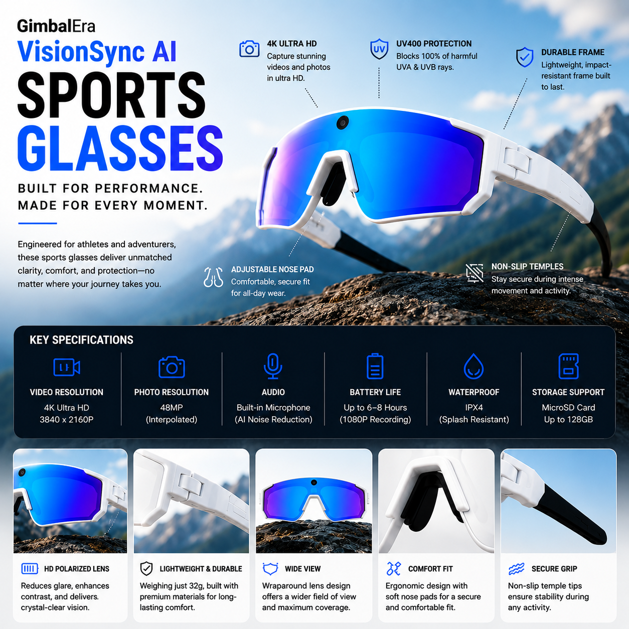 GimbalEra VisionSync AI Sports Glasses