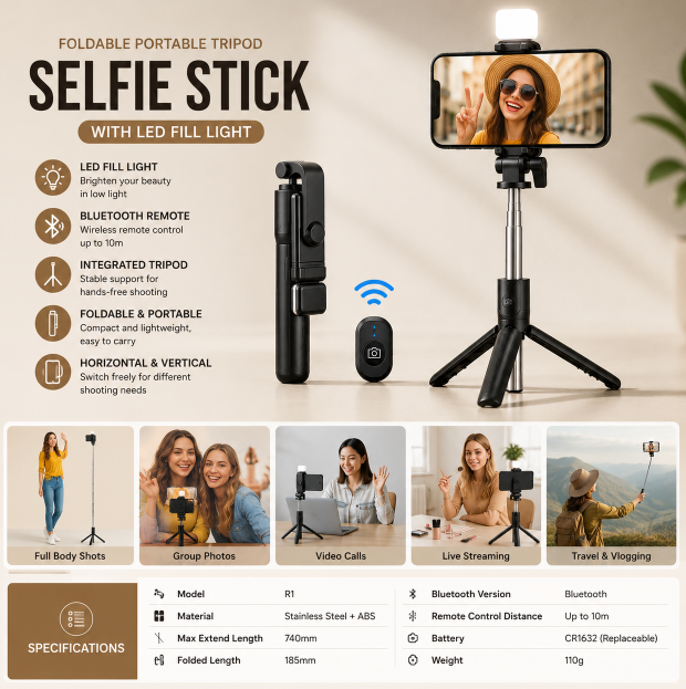 GimbalEra LumiStick Pro Selfie Tripod features and portable creator setup overview